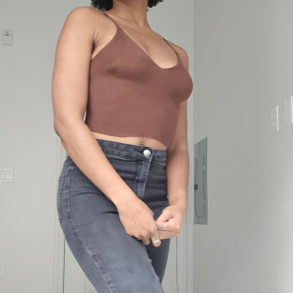 Forever 21 l Chocolate Ribbed Spaghetti-Strapped Top